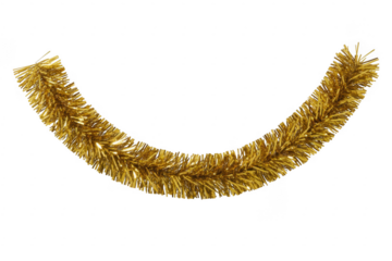 Gold tinsel garland shiny metallic isolated on a transparent background