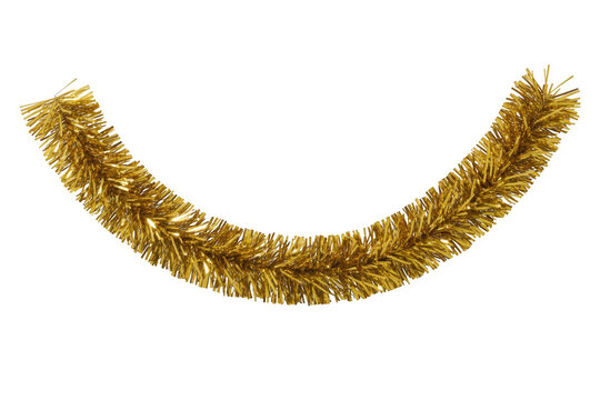 Gold tinsel garland shiny metallic isolated on a transparent background