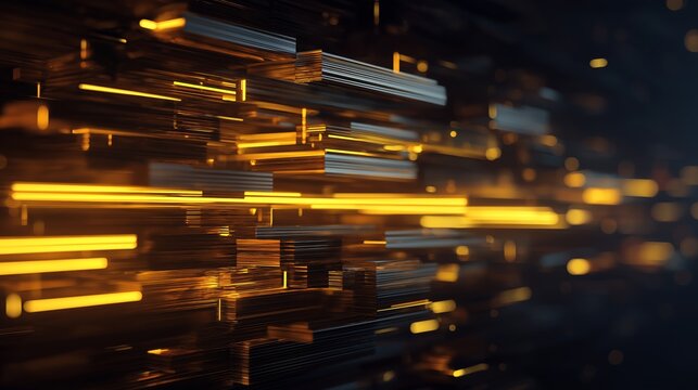 Data processing systems show amber neon flow from left to right in a digital space - Powered by Adobe