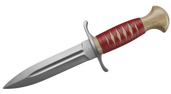 Dagger with red leather handle knife blade steel isolated on a transparent background - Powered by Adobe