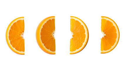 Three orange slices isolated on transparent background