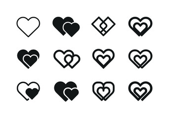 Romantic Heart Icons. Positive reinforcement in romantic relationships. Icon set. Set Logo of Positive reinforcement in romantic relationships: intertwined