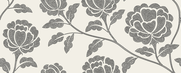 Plakat Flower abstract leaves seamless pattern with dotted flat style. 