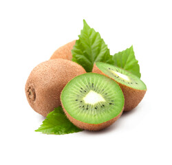 Ripe kiwi fruits with leaves