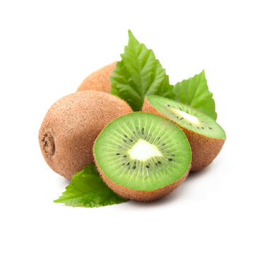 Ripe kiwi fruits with leaves