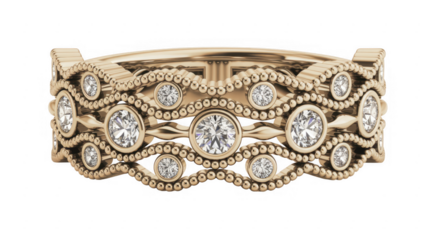 Gold ring with diamonds jewelry gemstones isolated on a transparent background