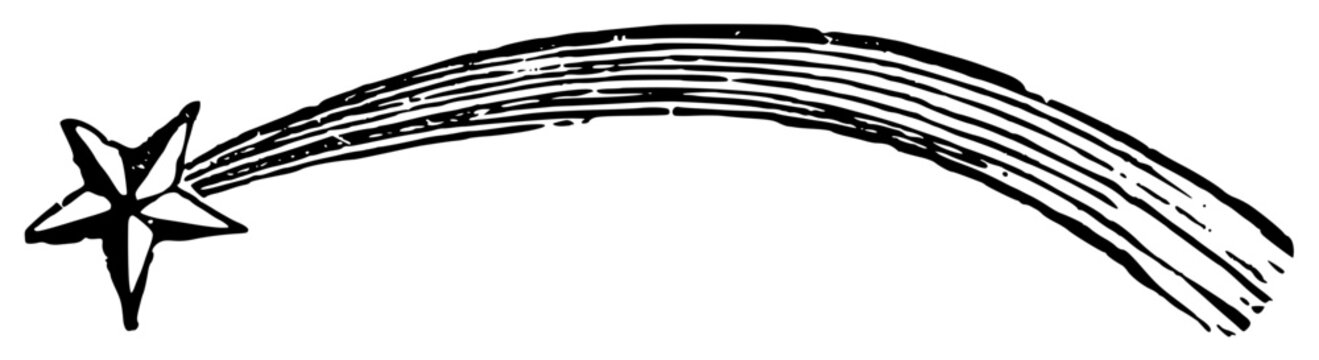 Decorative shooting star illustration on a curved path