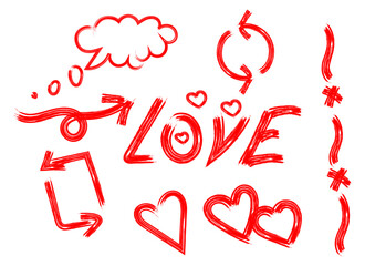 Valentine hand drawn romantic design elements collection in minimalist vector illustration