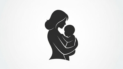 Mother Holding Baby Silhouette on White Background