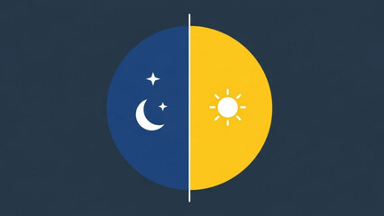 Sun and Moon Icon in Yellow and Blue Circle on Dark Background