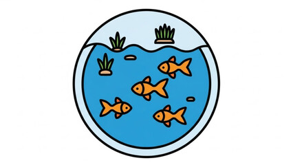 Goldfish Swimming in Round Fishbowl with Plants