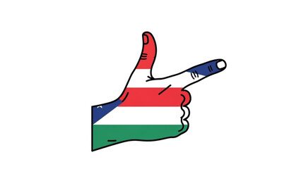 Hand with Hungarian Flag Colors Giving Thumbs Up and Pointing Gesture Isolated on White