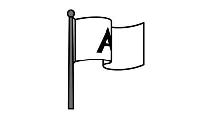 White Flag with Letter A on Pole Isolated on White Background