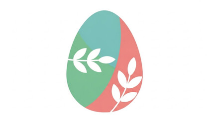 Easter Egg with Leaves on White Background