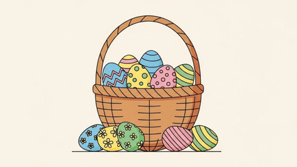 Colorful Easter Eggs in Wicker Basket Illustration