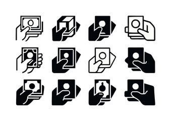 Currency Icon Variations. Counting cash. Icon set. Set Logo of counting cash: currency notes. harmonious logo variations of the same emblematic concept, each