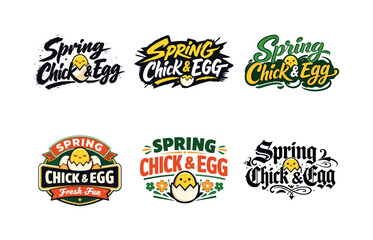 Obraz premium Spring Chick Lettering Showcase. Spring Chick & Egg. Set lettering. harmonious lettering variations of the same emblematic concept, each with different