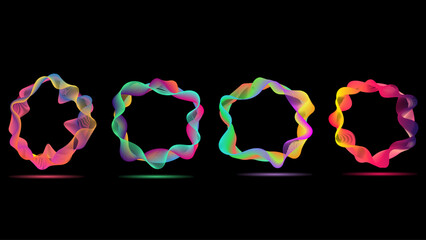 Neon Gradient Abstract Sound Wave Ring Set on Black Background &ndash; Colorful Music Equalizer Circle Collection for Audio Visualizer, DJ, Festival, Technology, UI, and Futuristic Design