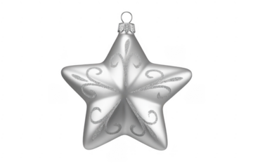Silver star Christmas ornament star shape shiny decoration isolated on a transparent background