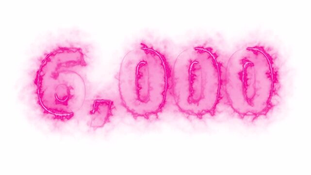 Number 6,000 Text Animation with Transparent Background, Glowing Outline Numeric Typography, Number six thousand Animation in 4K.