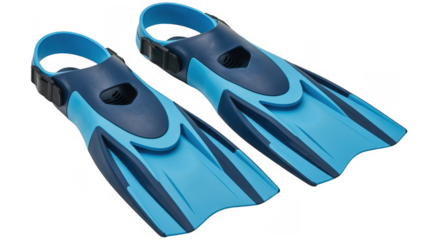 Blue and black swim fins blue fins isolated on a transparent background