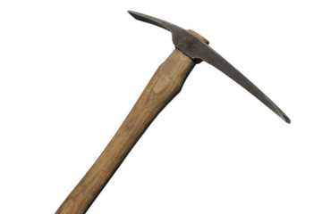 Pickaxe with wooden handle hammer isolated on a transparent background