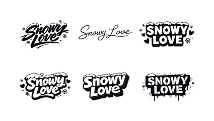 Fototapeta premium Snowy Love Lettering. Snowy love vibes. Set lettering. harmonious lettering variations of the same emblematic concept, each with different artistic