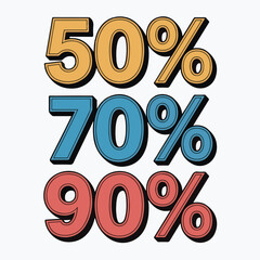 Fifty seventy ninety percent off discount promotion, colorful vintage style