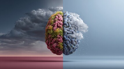 World Bipolar Day poster visualizing brain contrast emotional states awareness psychiatry psychology research education advocacy science balance through bold color symbolism campaign optimism