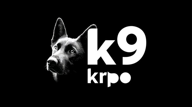 Strong black and white K9 dog head graphic logo design, showcasing a powerful canine profile for security or training concepts.