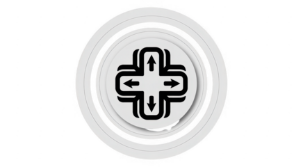 White directional button with arrows navigation isolated on a transparent background