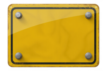 Yellow metal plate with rivets industrial construction isolated on a transparent background