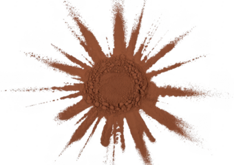 Brown powder explosion texture isolated on a transparent background