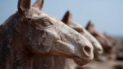 Ancient terracotta horse heads stand resolute, whispering tales of Spring Equinox mysteries and forgotten Lunar New Year rituals