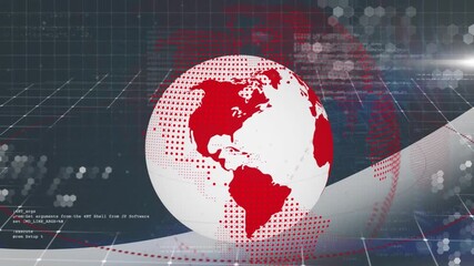 Animation of globe spinning with arrows over seascape - Powered by Adobe