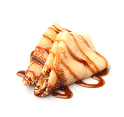 Baked crepes with caramel sauce
