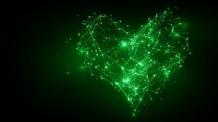 A glowing green network map resembling a heart shape on a dark background