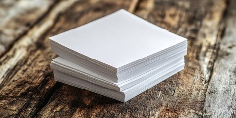 Sticky notes, stack and pile with paper on wooden table for schedule planning, agenda or reminder. Closeup of empty cards or documents for memory, memo or message on checklist, Generative AI