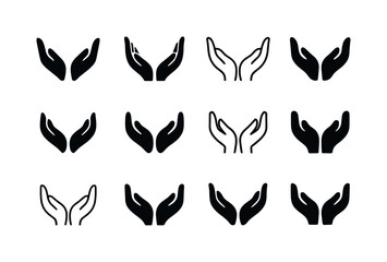 Fototapeta premium Kindness Emblem Icons. Kindness. Icon set. Set Logo of kindness: open hands. harmonious logo variations of the same emblematic concept, each with different