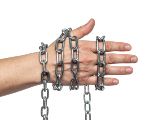 Symbolic Representation of Strength and Resilience with Chains on a Hand Isolated on Transparent Background