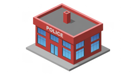 Isometric police station building isolated on a transparent background