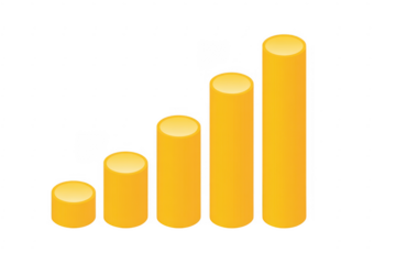 Yellow bar graph chart isolated on a transparent background