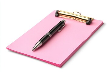 Sticky note, clip and message with mockup for agenda, tasks or post on a white studio background. Closeup of document, paper or pink page with alert, review or memo, Generative AI