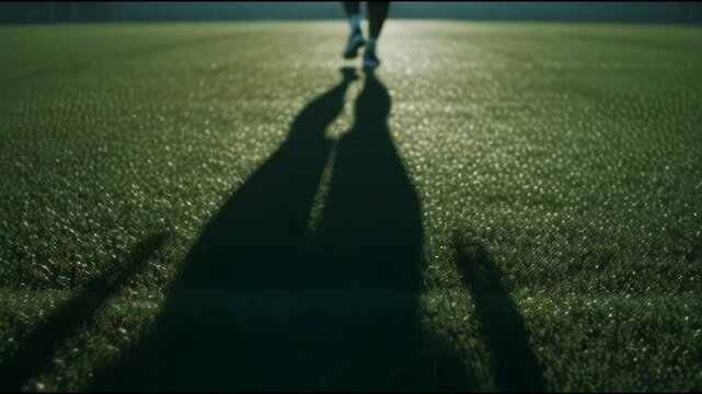 Football Shadow Moving Across Turf, Symbolic Abstract Sports Cinematic Background 4K