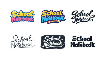 Fototapeta premium Creative Lettering Styles. School Notebook Title. Set lettering. harmonious lettering variations of the same emblematic concept, each with different artistic