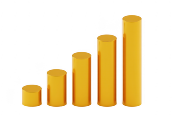 Golden bar graph isolated chart isolated on a transparent background