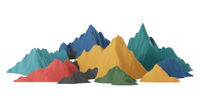 Colorful 3D mountain range mountains isolated on a transparent background - Powered by Adobe