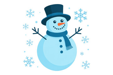 Fototapeta premium Snowman in a hat and scarf with snowflakes winter isolated on a transparent background