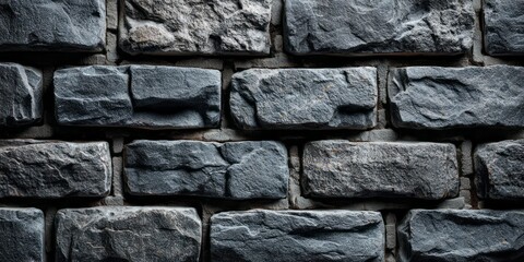 Rough hewn rectangular stones create a rugged textured wall surface