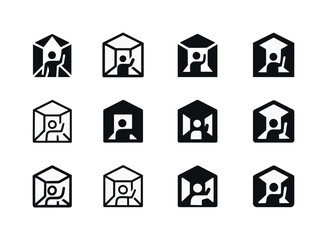 Fototapeta premium Interactive Theater Logos. Interactive theater. Icon set. Set Logo of interactive theater: immersive room scene. harmonious logo variations of the same